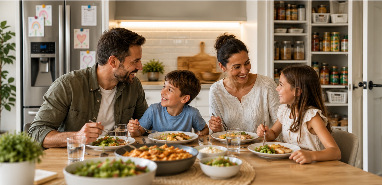 Family enjoying a meal together at home